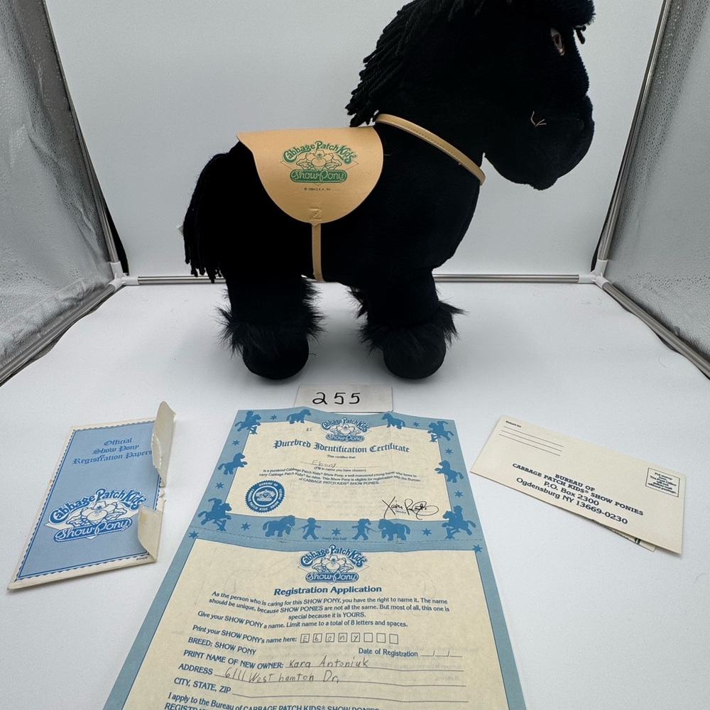 Vintage 1984 Cabbage Patch Kids Show Pony Ebony Black Plush Horse with Papers